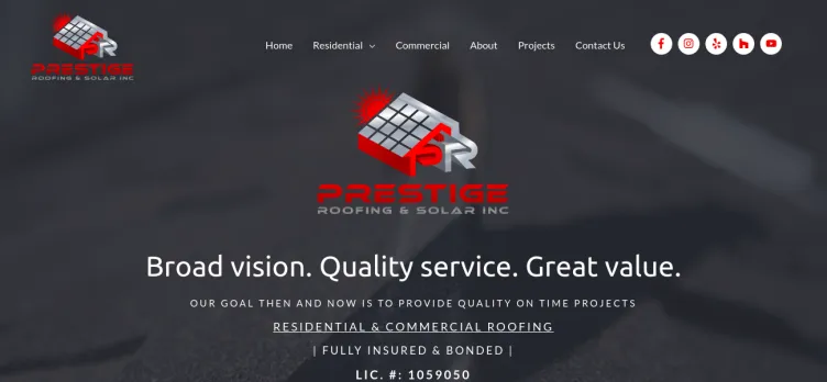 Screenshot Prestige Roofing