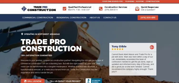 Screenshot Trade Pro Construction, Roofing & Plumbing