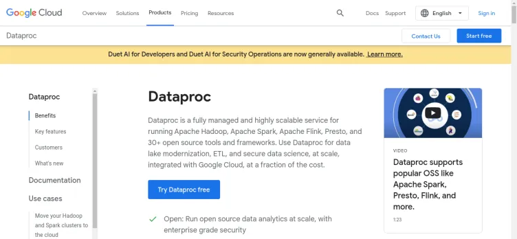Screenshot Google Cloud - Dataproc