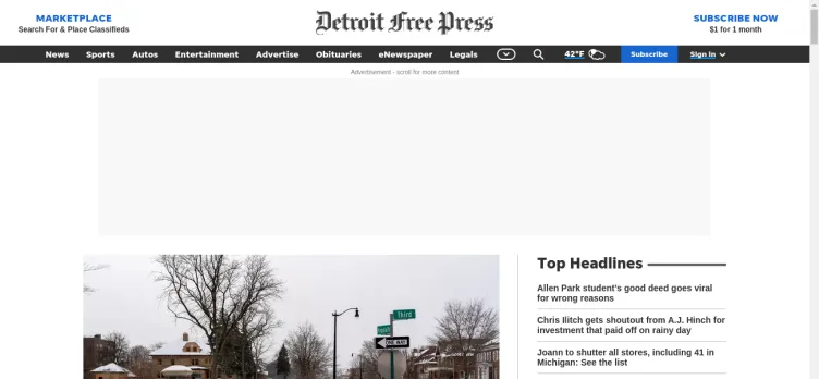 Screenshot Detroit Free Press