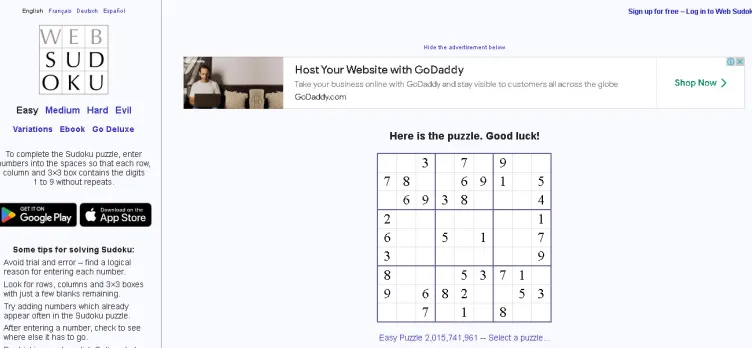 Screenshot Web Sudoku