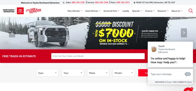 Screenshot Toyota Northwest Edmonton