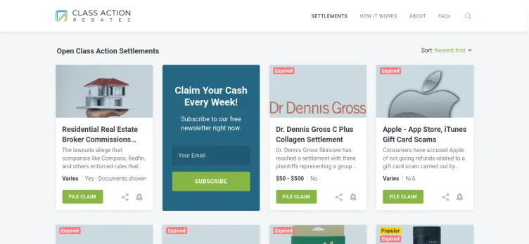 Screenshot Class Action Rebates