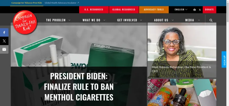 Screenshot TobaccoFreeKids.org