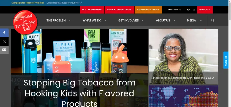 Screenshot TobaccoFreeKids.org