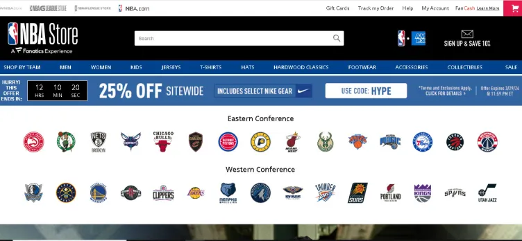 Screenshot NBA Store