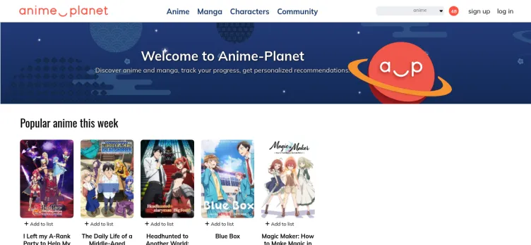 Screenshot Anime-Planet