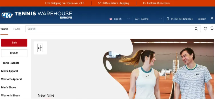 Screenshot Tennis Warehouse Europe