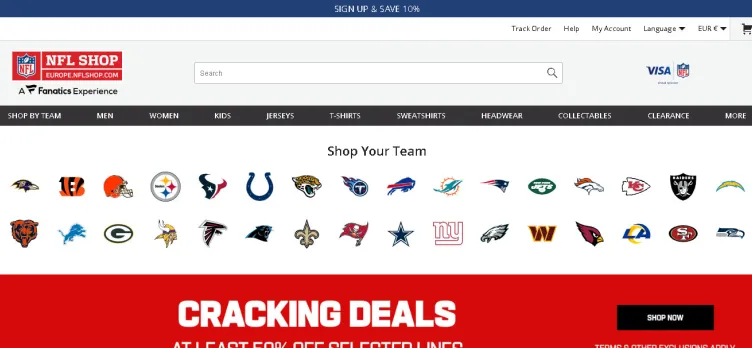 Screenshot NFL Shop Europe