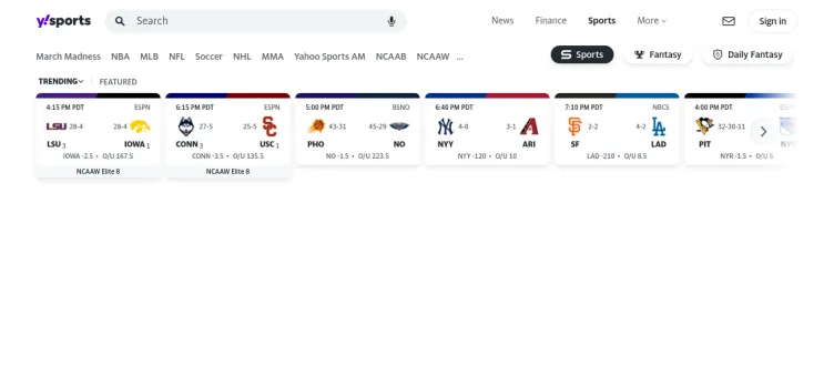 Screenshot Yahoo Sports