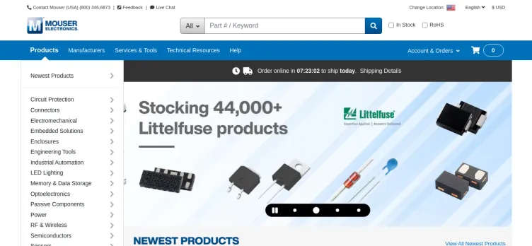 Screenshot Mouser.com