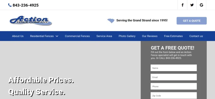 Screenshot MyrtleBeachActionFence.com