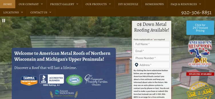 Screenshot AmericanMetalRoofsWI.com