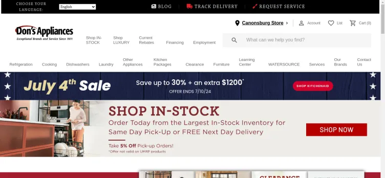 Screenshot DonsAppliances.com