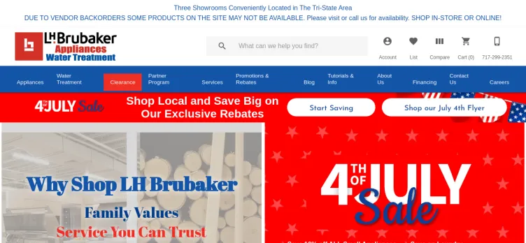 Screenshot LHBrubakerAppliances.com