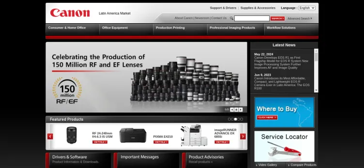 Screenshot Canon.com