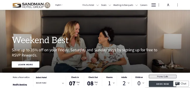 Screenshot SandmanHotels.com
