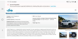 uShip - account suspended for no good reason