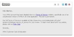 IMVU - Why disable my acc?