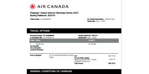 Air Canada - Booking reference: 4oixuq, flight number: air canada 8880