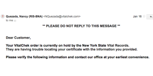 VitalChek Network - scam business, charged for the document but never sent it.
