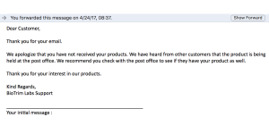 BioTrim Labs / SlimLivingClub.com - no product received after payment made, 3 months down the line