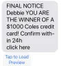 Coles Supermarkets Australia - notification of stating I am a winner of $1000 coles credit card