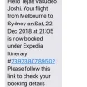 Expedia - mobile service - incorrect booking text message