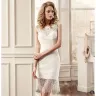 JuneBridals - jewel-neck short wedding dress with draping decorations and elusive back