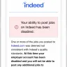 Indeed.com - employer account blocked without reason