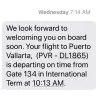 Delta Air Lines - Lost my flight due to your text announcement to my cell phone