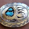Native Indian Made - Navajo Silver Turquoise Bear Paw Belt Buckle