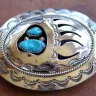Native Indian Made - Navajo Silver Turquoise Bear Paw Belt Buckle - Photo 1