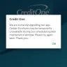 Credit One Bank - can't make a payment due to website and app down