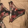 LovelyWholesale - lovely sexy hollow-out floral printed black polyester two-piece swimwear (with cover-up)