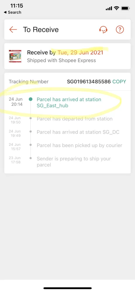 Parcel has arrived at station