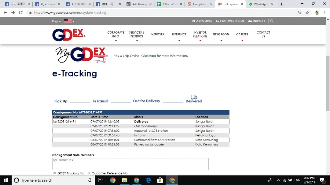 Tracking mygdex myGDEX