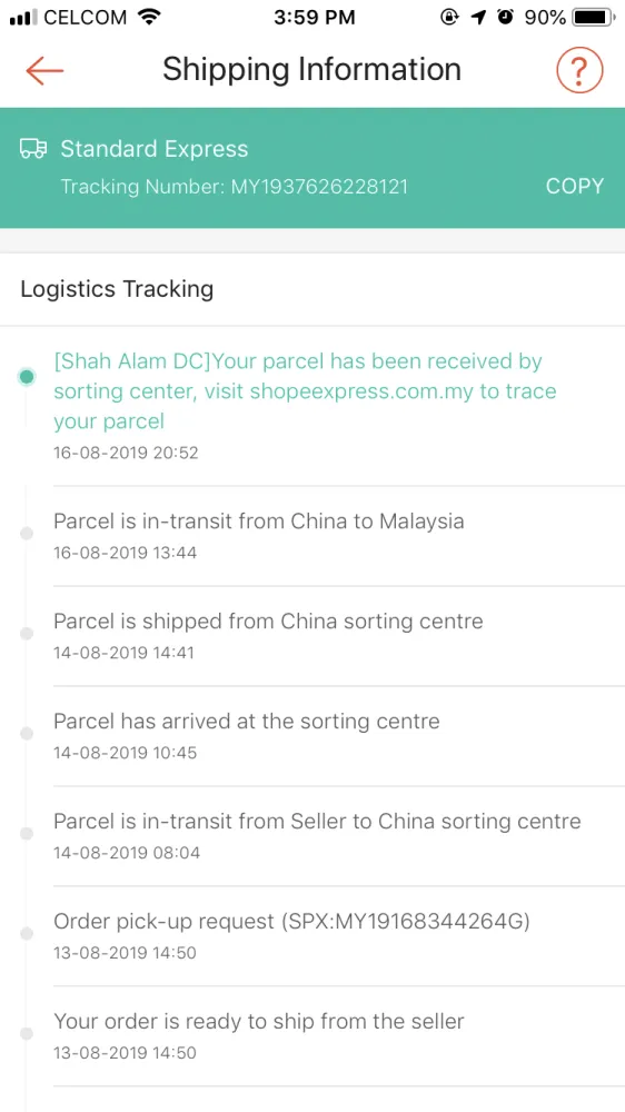 Standard express tracking